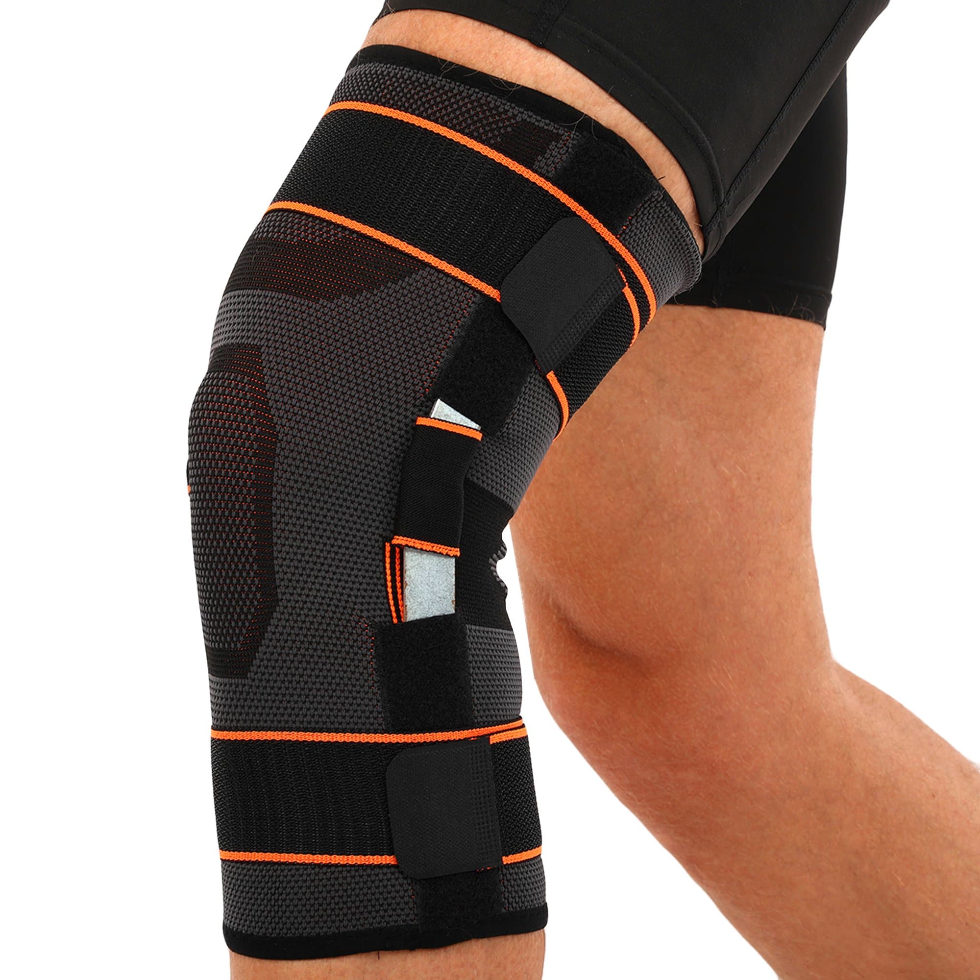 Наколінник шарнірний еластичний з фіксуючим ременем 1 штука EXCEEDE 875CA розмір L-XL 1шт чорний оранжевий