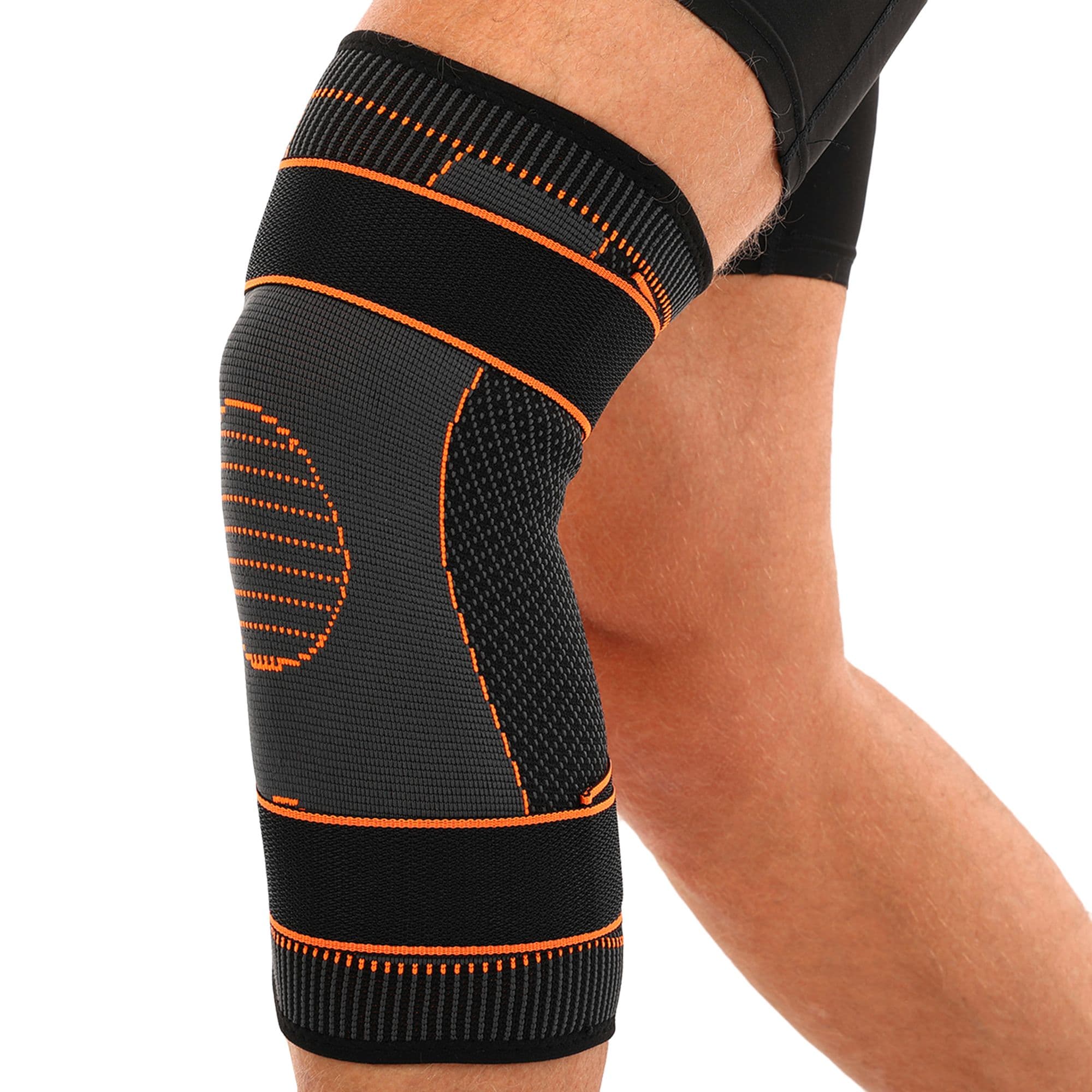 Наколінник спортивний еластичний компресійний з фіксуючим ременем EXCEEDE 856CA S-L 1шт чорний-помаранчевий