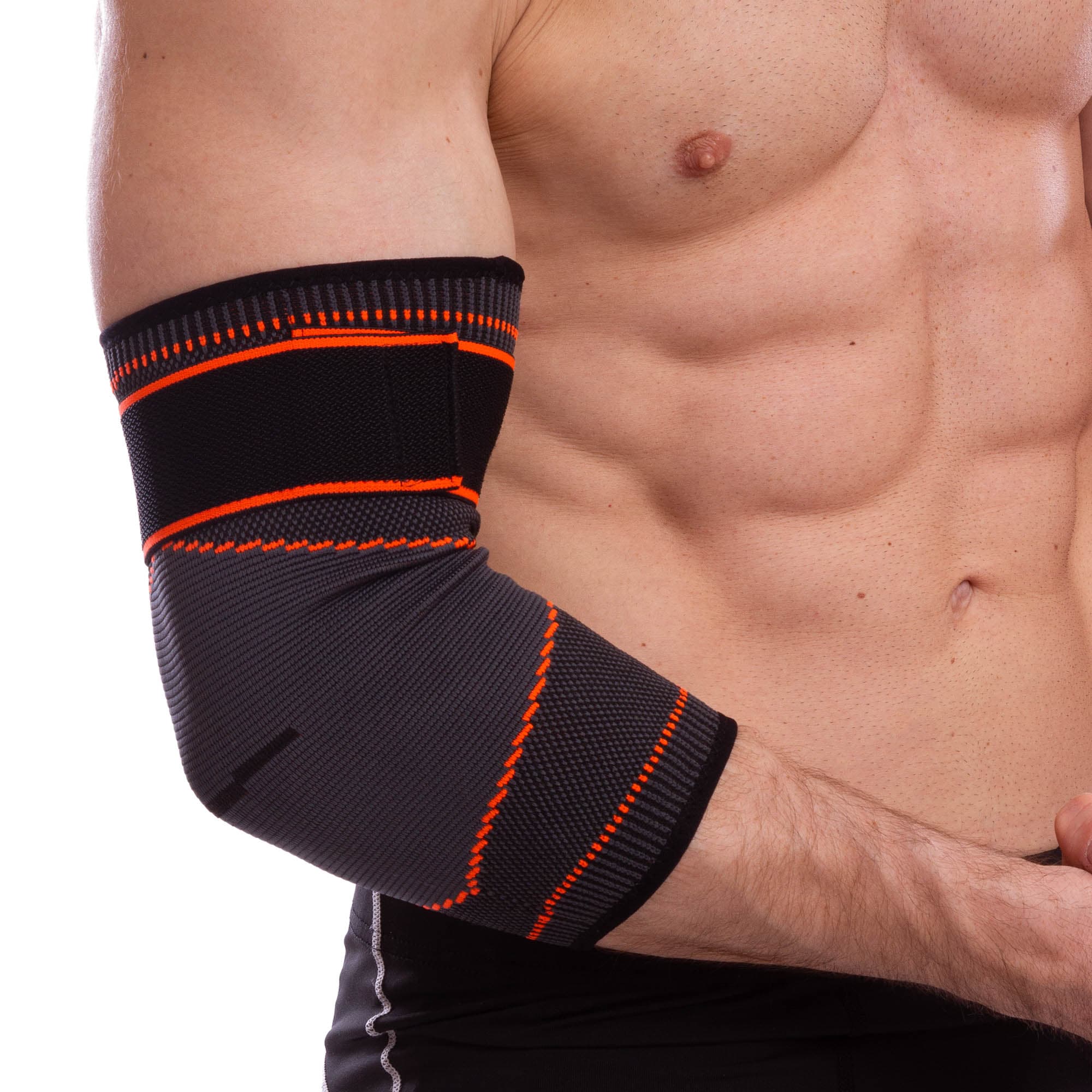 Налокотник спортивний еластичний з фіксуючим ременем EXTREME 853CA S-L 1шт сірий-помаранчевий