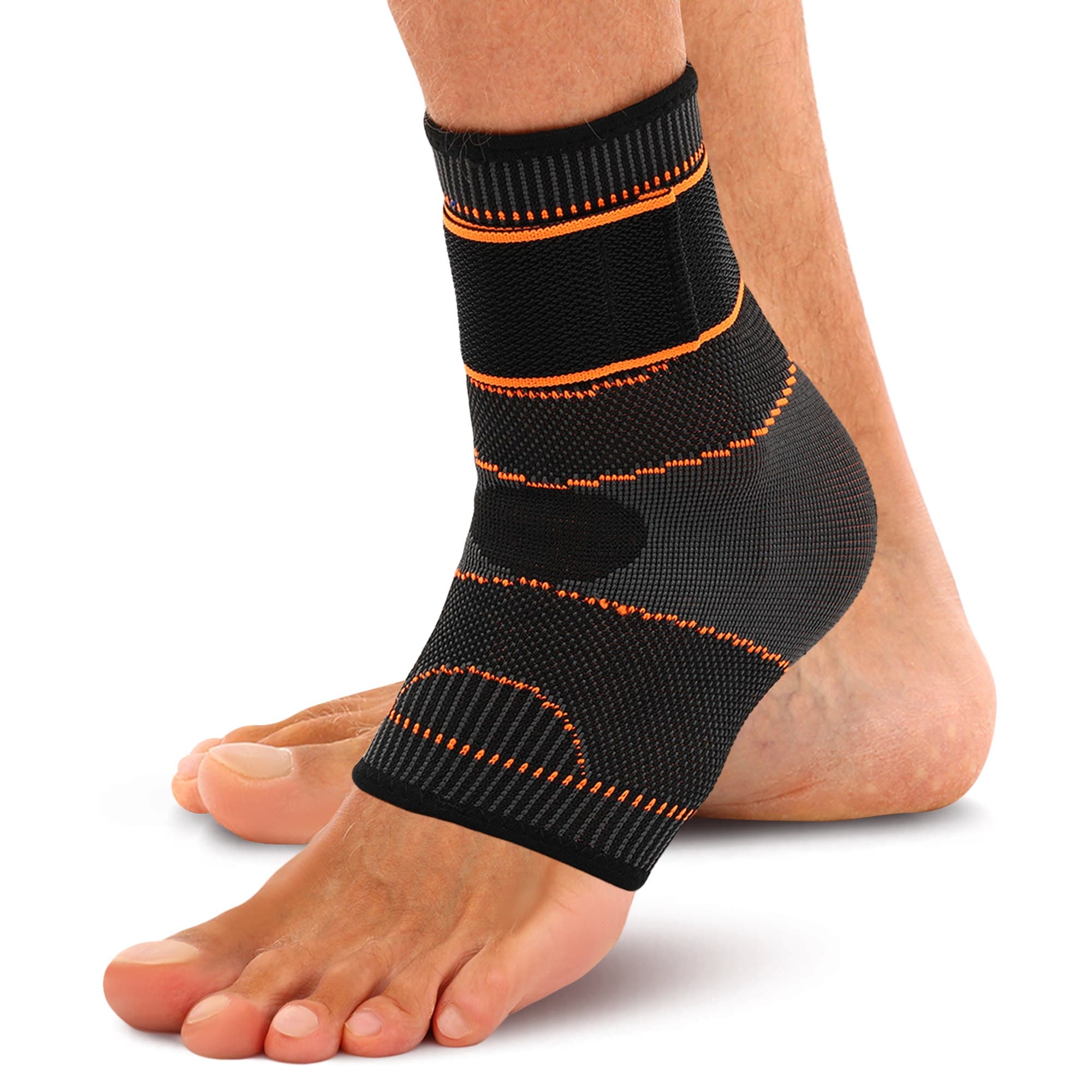 Бандаж на гомілковостоп еластичний з фіксуючим ременем (фіксатор кісточки) EXTREME 859CA розмір S-L 1шт чорний-помаранчевий