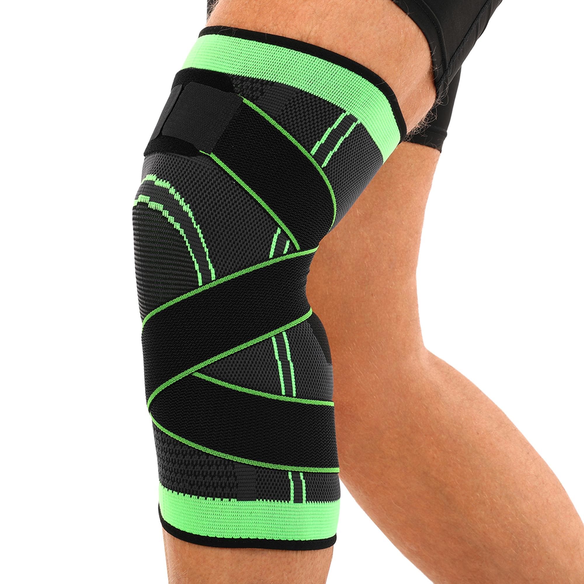 Наколінник спортивний еластичний компресійний з фіксуючим ременем ST-2502 M-XL 1шт сірий-салатовий