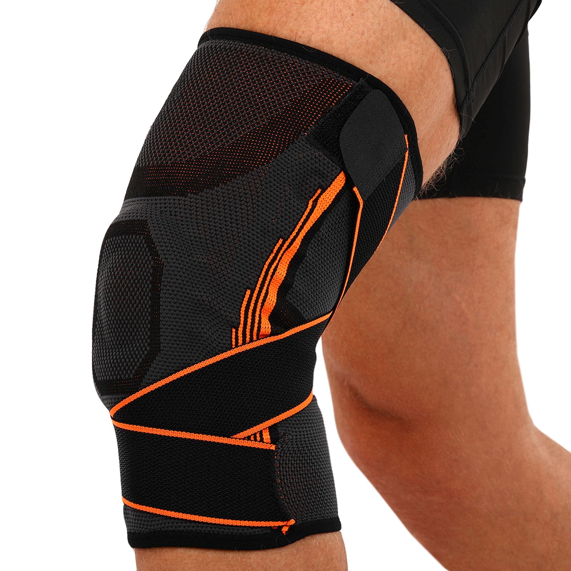 Наколінник еластичний з ребрами жорсткості та фіксуючим ременем EXTREME 718CA S-L 1ш чорний-помаранчевий