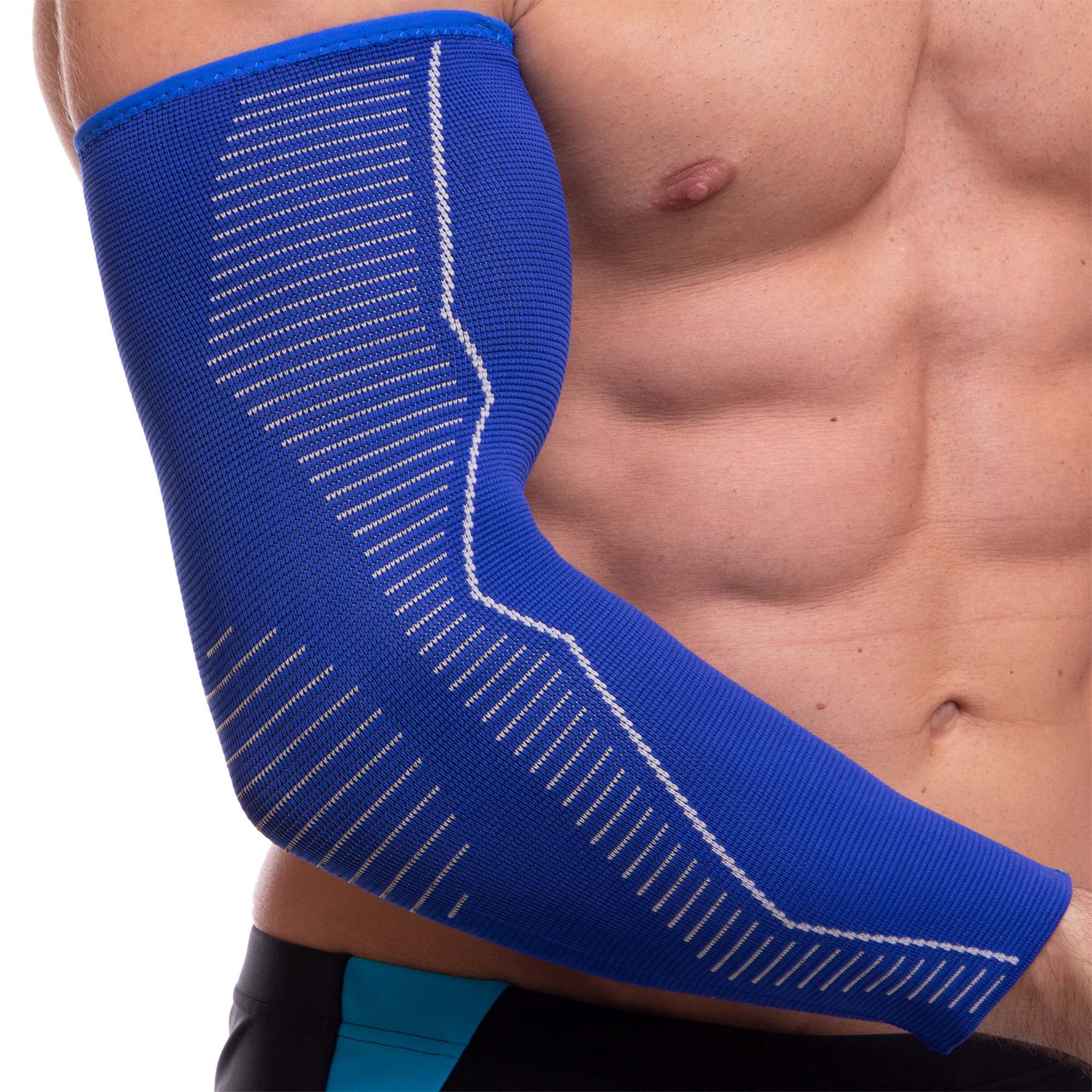 Нарукавник спортивний еластичний компресійний рукав для спорту SIBOTE ST-7033 S-XL 1шт синій