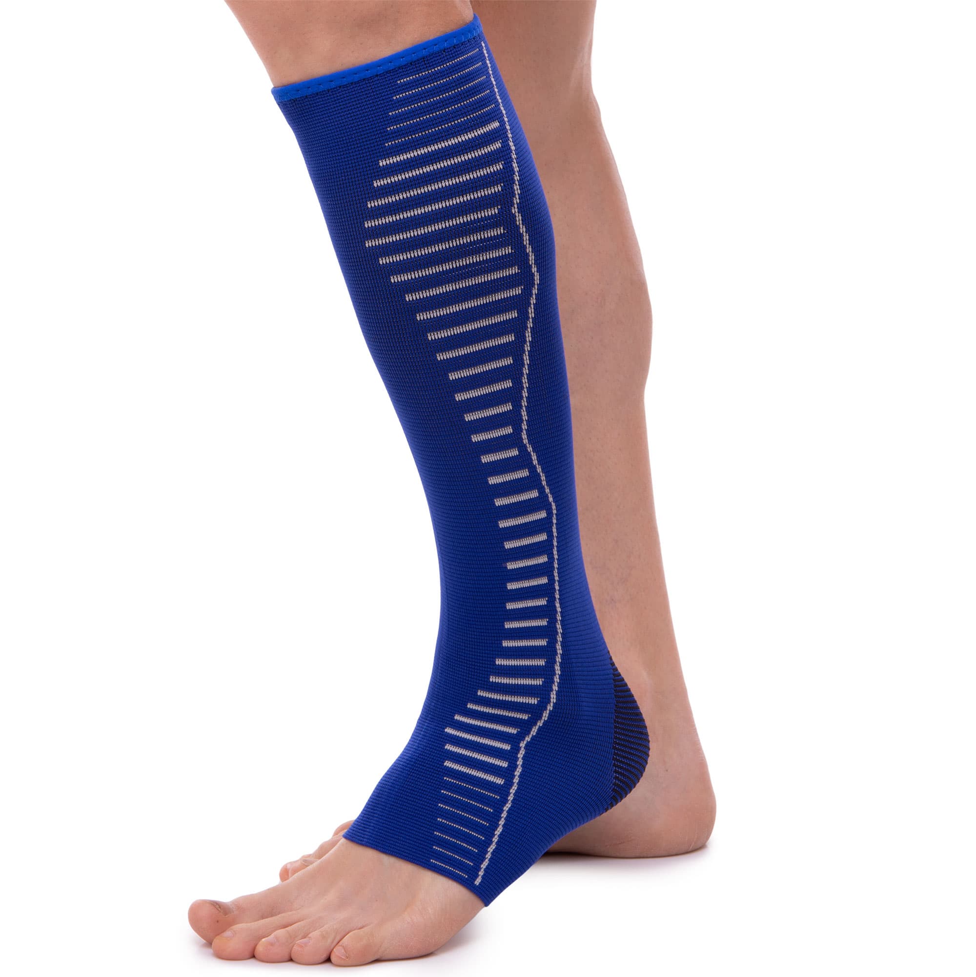 Бандаж на гомілку і кісточку еластичний подовжений компресійний SIBOTE ST-7034 розмір S-XL 1шт синій-сірий