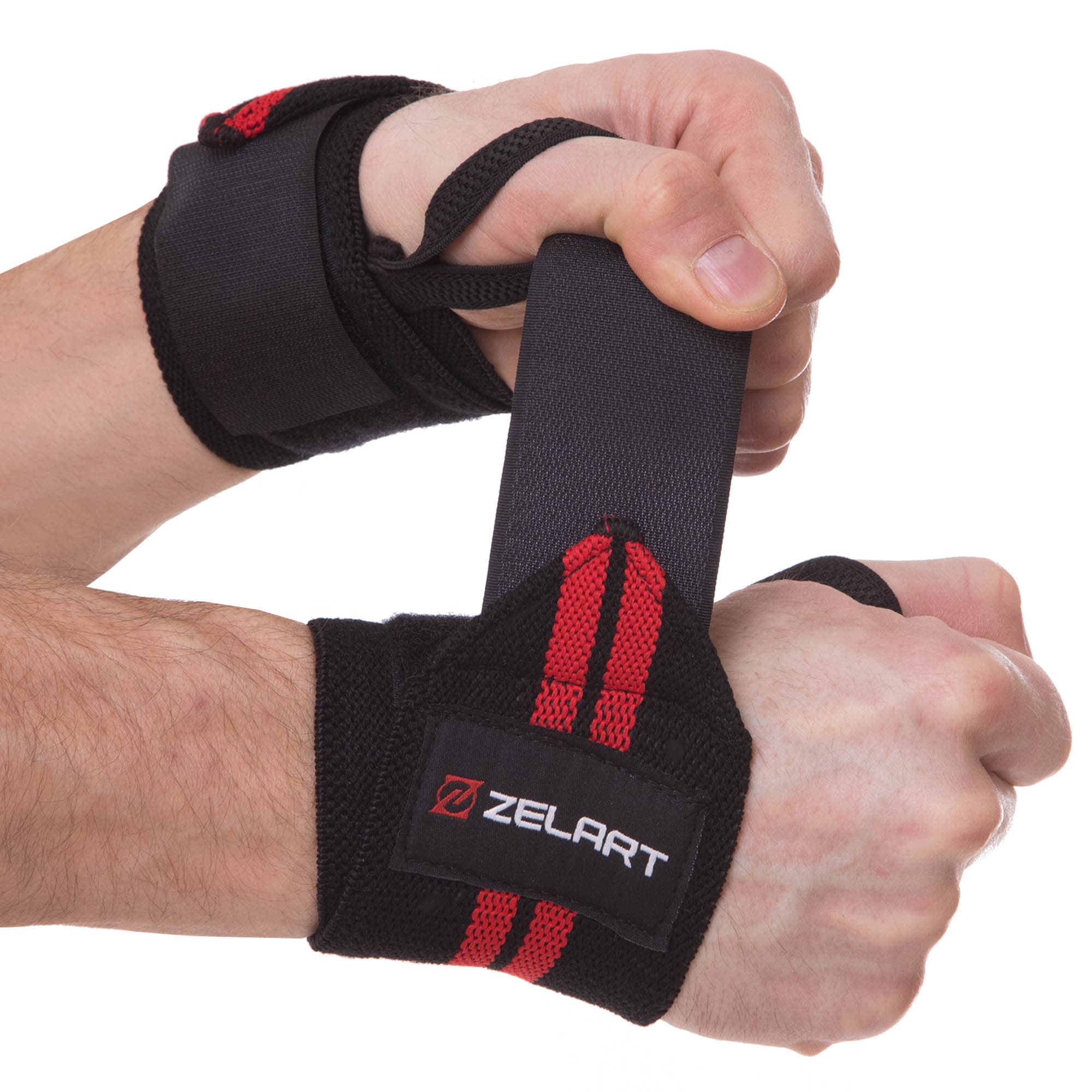Бинти кистьові для жиму STRENGTH WRIST WRAPS Zelart SB-167070 2штуки чорний-червоний