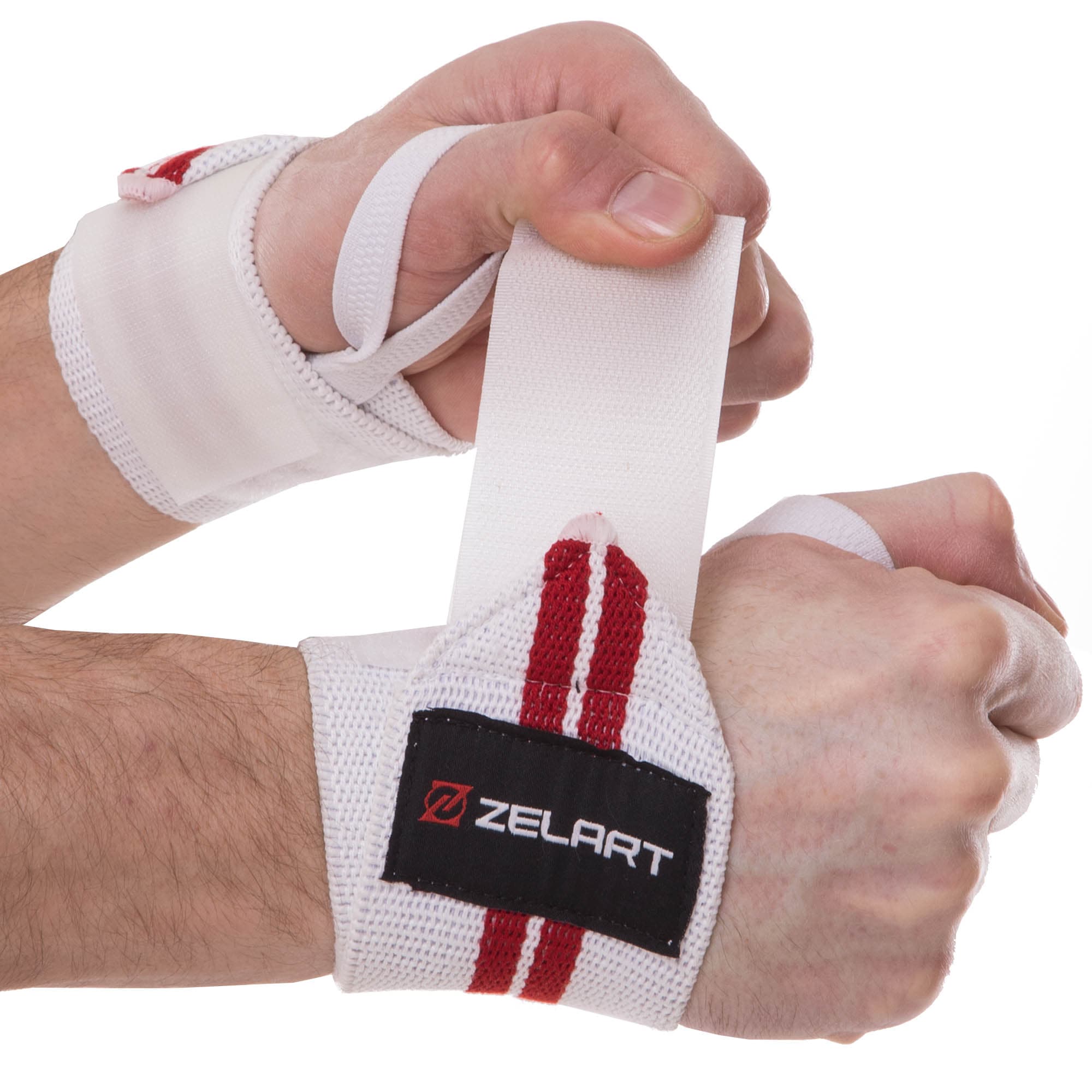 Бинти кистьові для жиму STRENGTH WRIST WRAPS Zelart SB-167071 2штуки білий-червоний