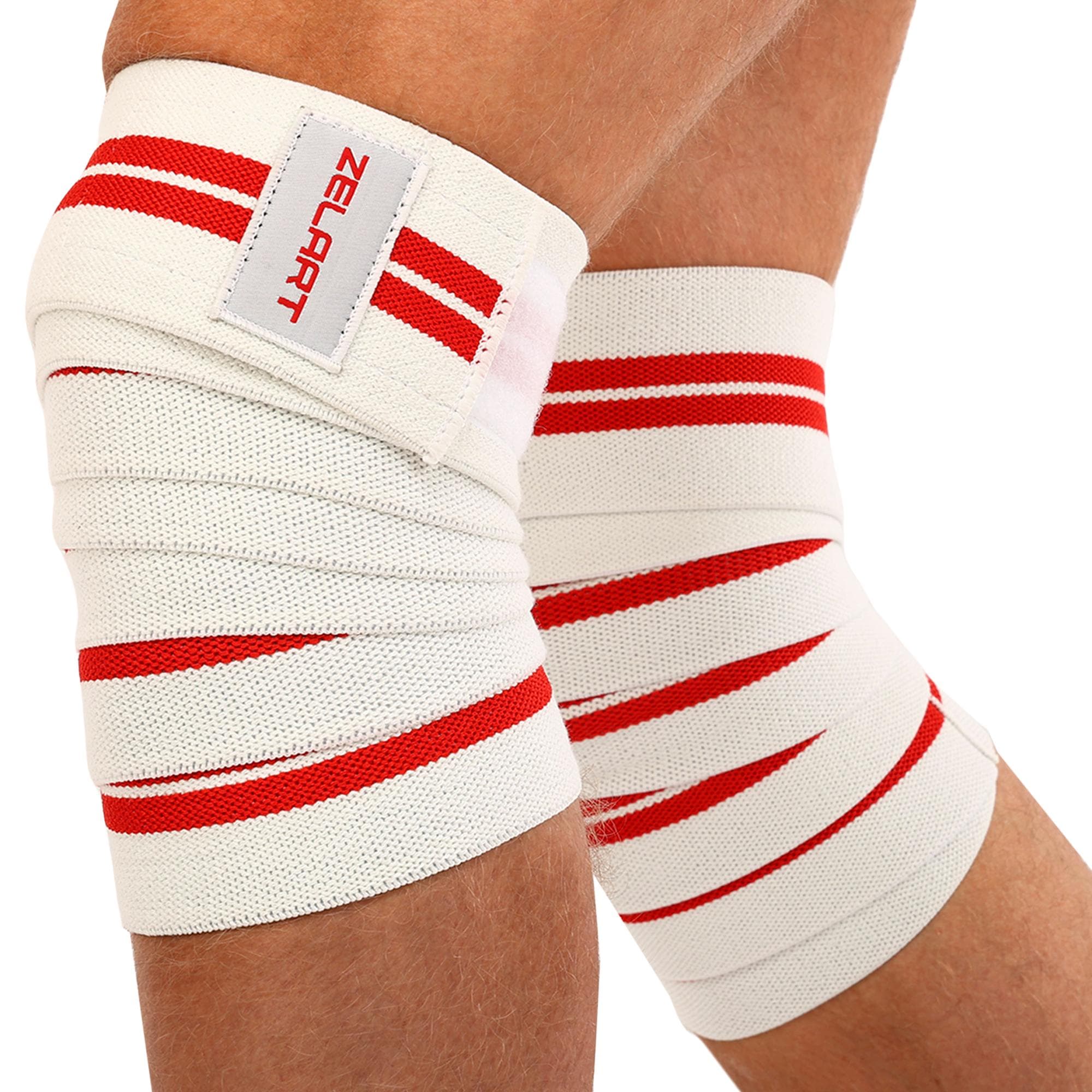 Колінні бинти для присідань Zelart SB-167076 1шт білий-червоний