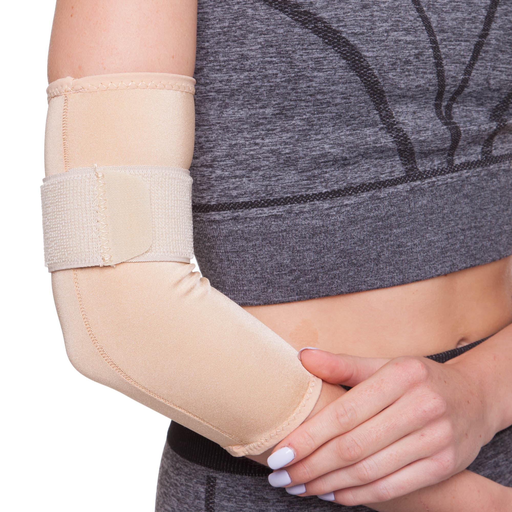 Налокотник спортивний еластичний з фіксуючим ременем GRANDE GS-430 S-XL 1шт бежевий