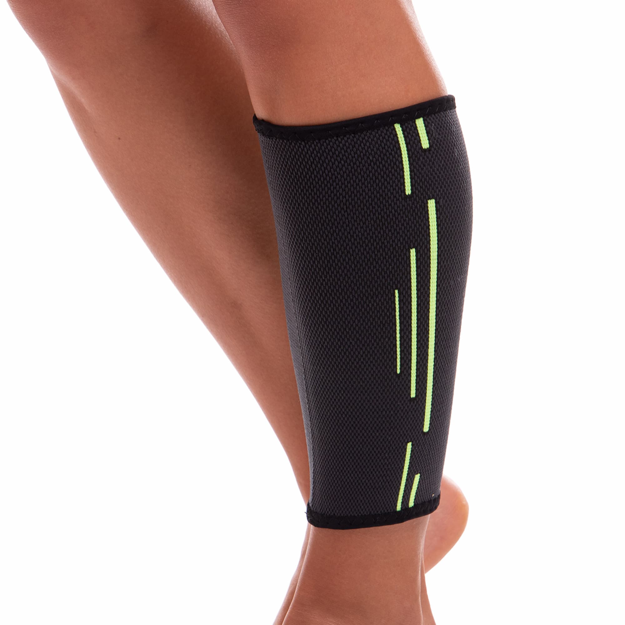 Фіксатор м'язів гомілки спортивний компресійний 1штука SIBOTE ST-1012-G S-XL сірий-салатовий