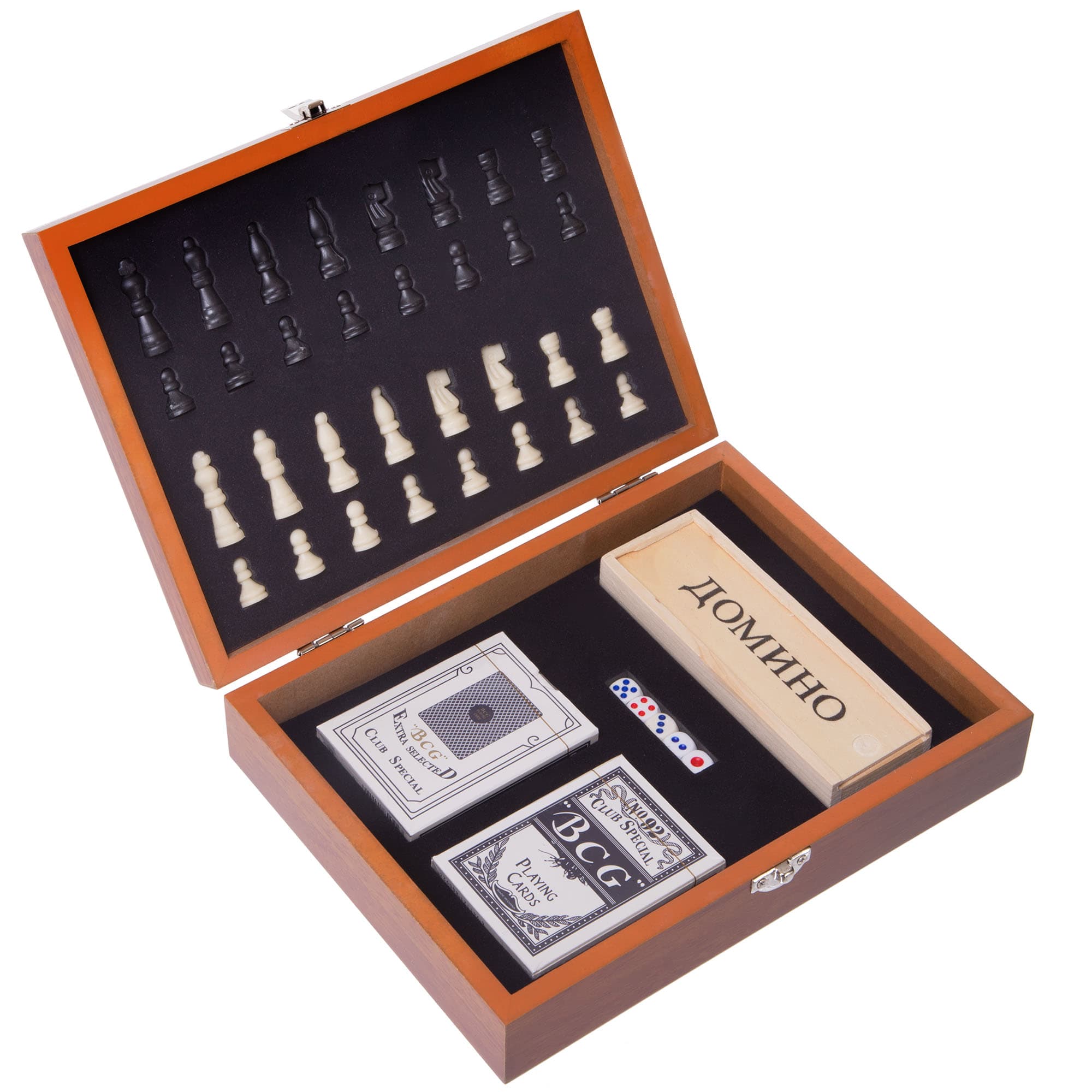 Набір настільних ігор у дерев'яному кейсі 3 в 1 шахи карти доміно SP-Sport W2516B розмір 24,5x18,5х6см