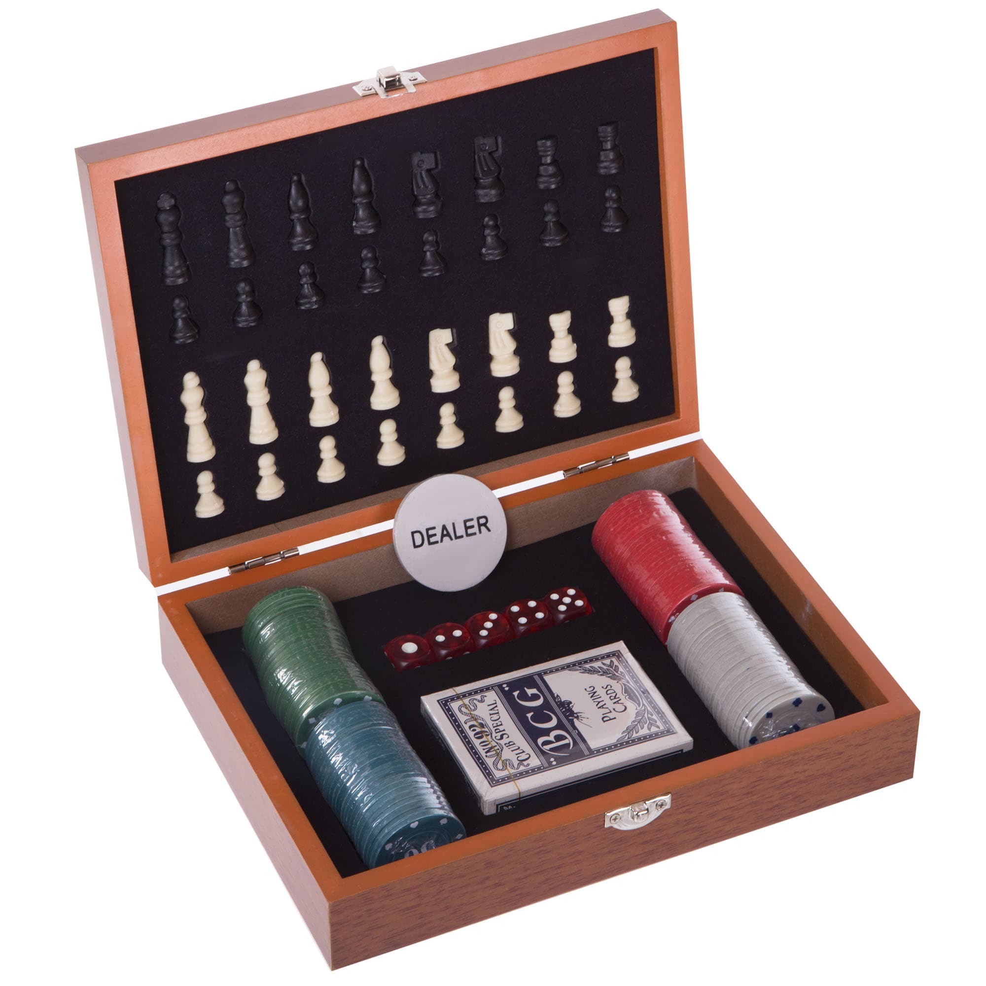Набір настільних ігор в дерев'яний кейс 2 в 1 шахи покер SP-Sport W2518B розмір 24,5x18,5х6см