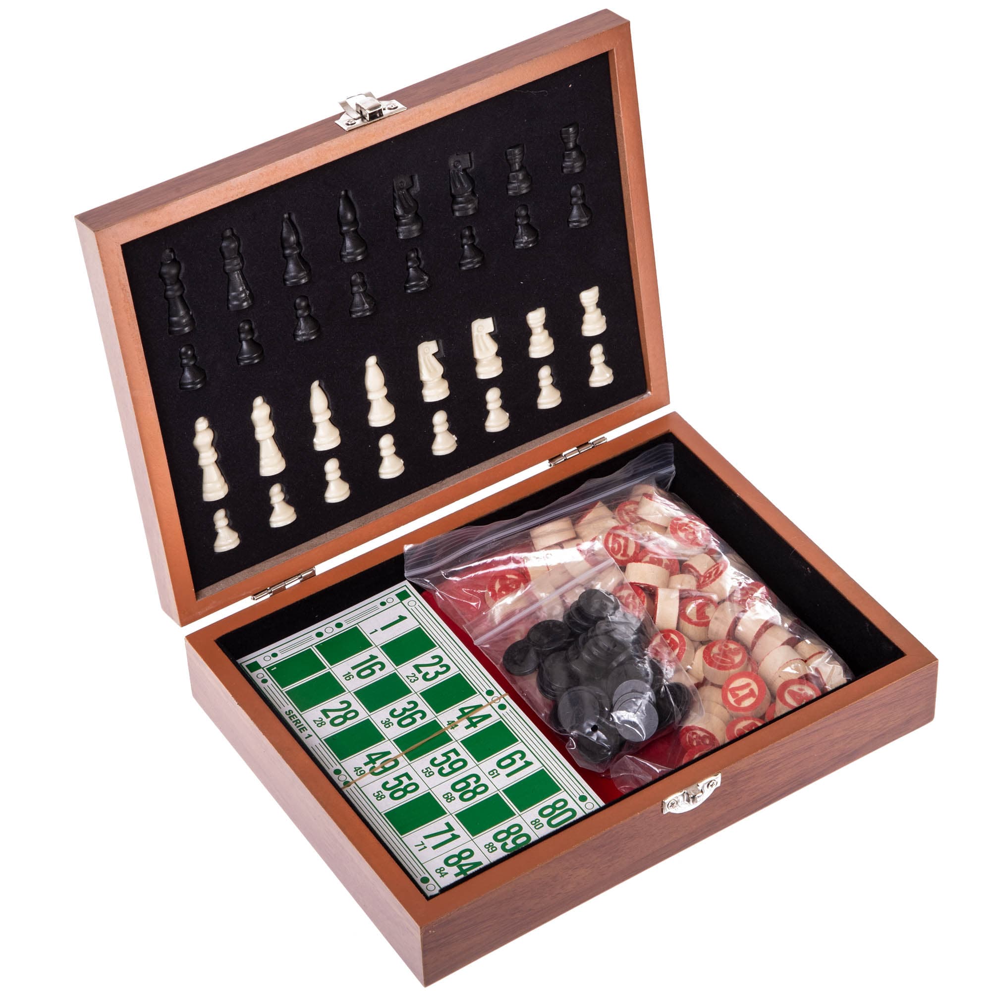 Набір настільних ігор у дерев'яному кейсі 2 в 1 шахи лото SP-Sport W2519 розмір 24,5x18,5х6см