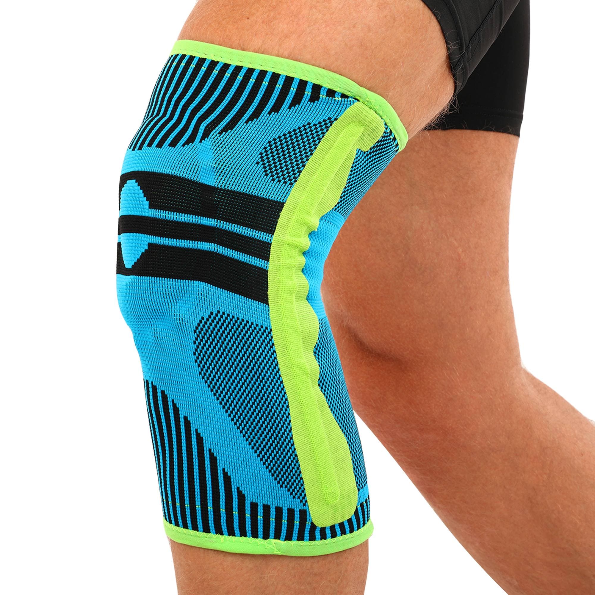 Наколінник еластичний з ребрами жорсткості та силіконовим пателярним кільцем EXCEED 883CA L-XL 1шт блакитний-салатовий