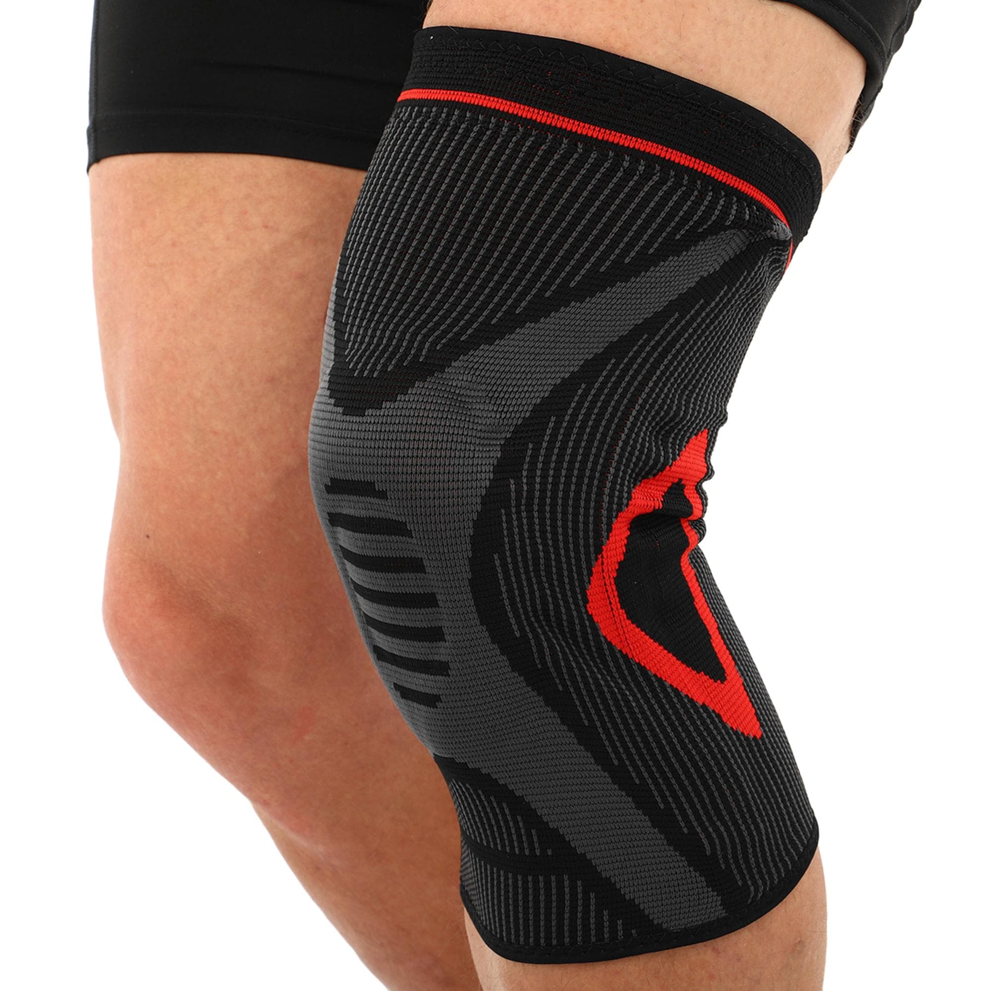 Наколінник еластичний з ребрами жорсткості та силіконовим пателярним кільцем 1шт SIBOTE ST-721 розмір M-XL чорний-сірий