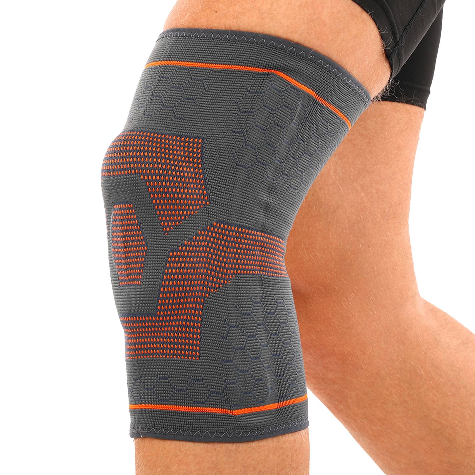 Наколінник еластичний з ребрами жорсткості та силіконовим пателярним кільцем SIBOTE ST-951 S-XL 1шт сірий-оранжевий