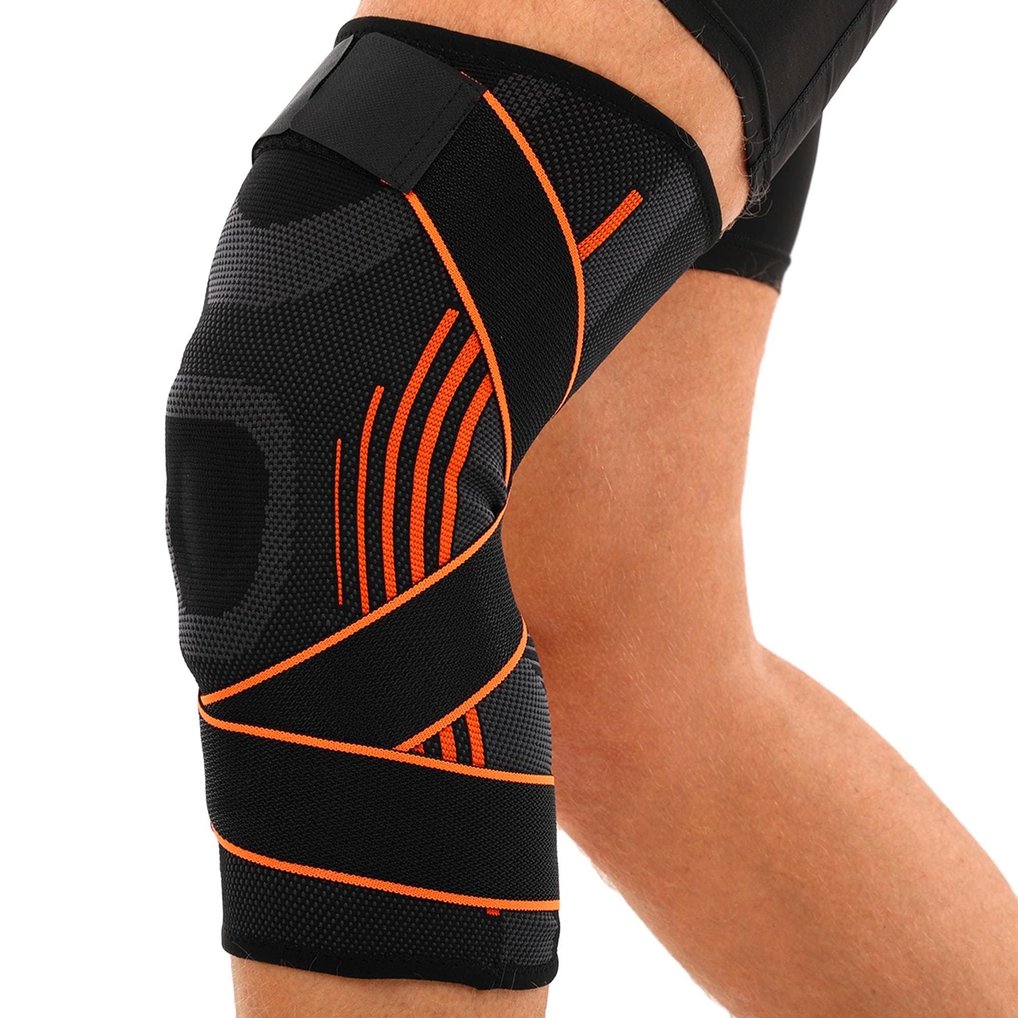 Наколінник спортивний еластичний компресійний з фіксуючим ременем MUTE 9067 1шт чорний-червоний