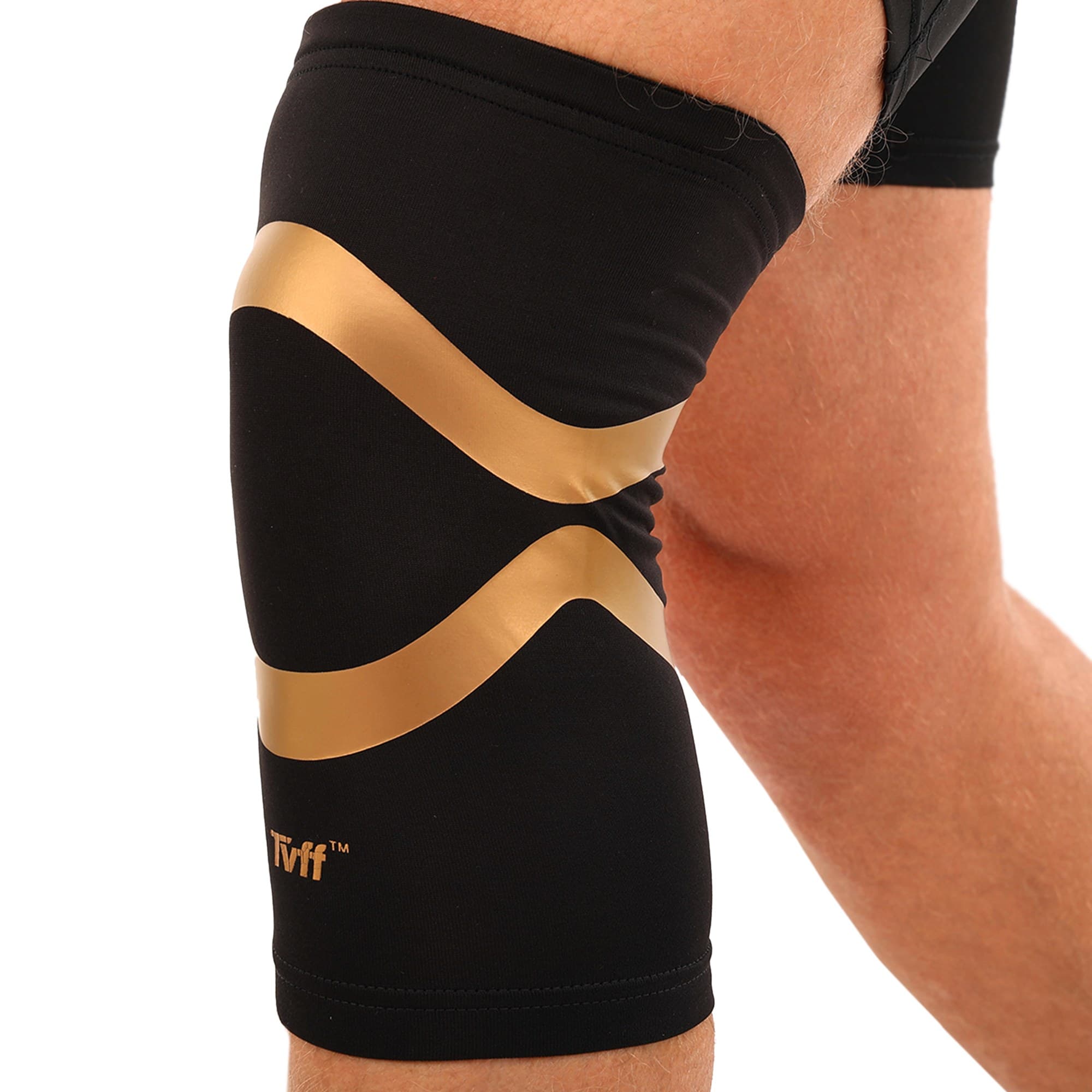 Наколінник спортивний еластичний компресійний TVFF 901301 S-XL 1шт чорний-золотий