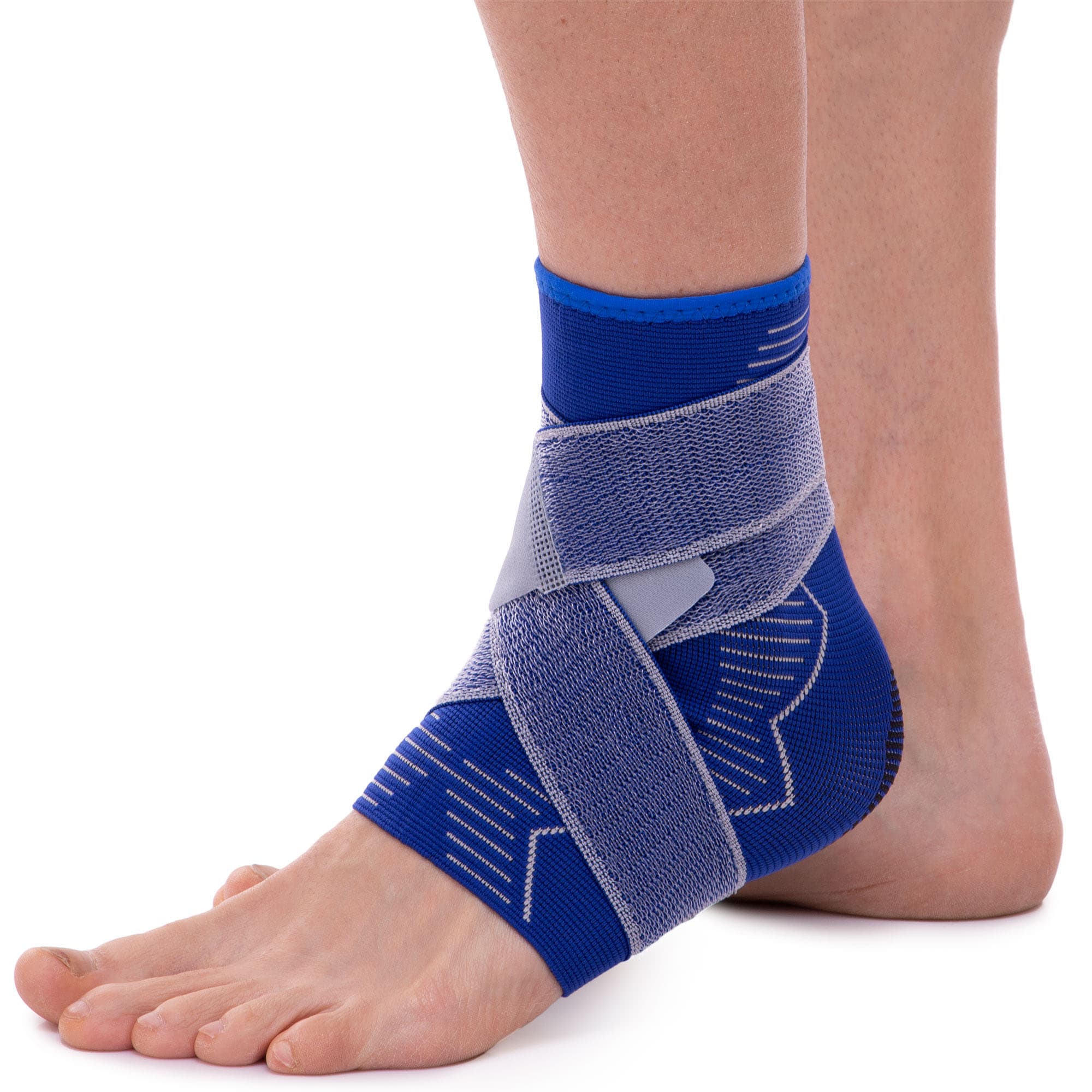 Бандаж на гомілковостоп еластичний з фіксуючим ременем (фіксатор кісточки) SIBOTE ST-7025 розмір S-XL 1шт синій