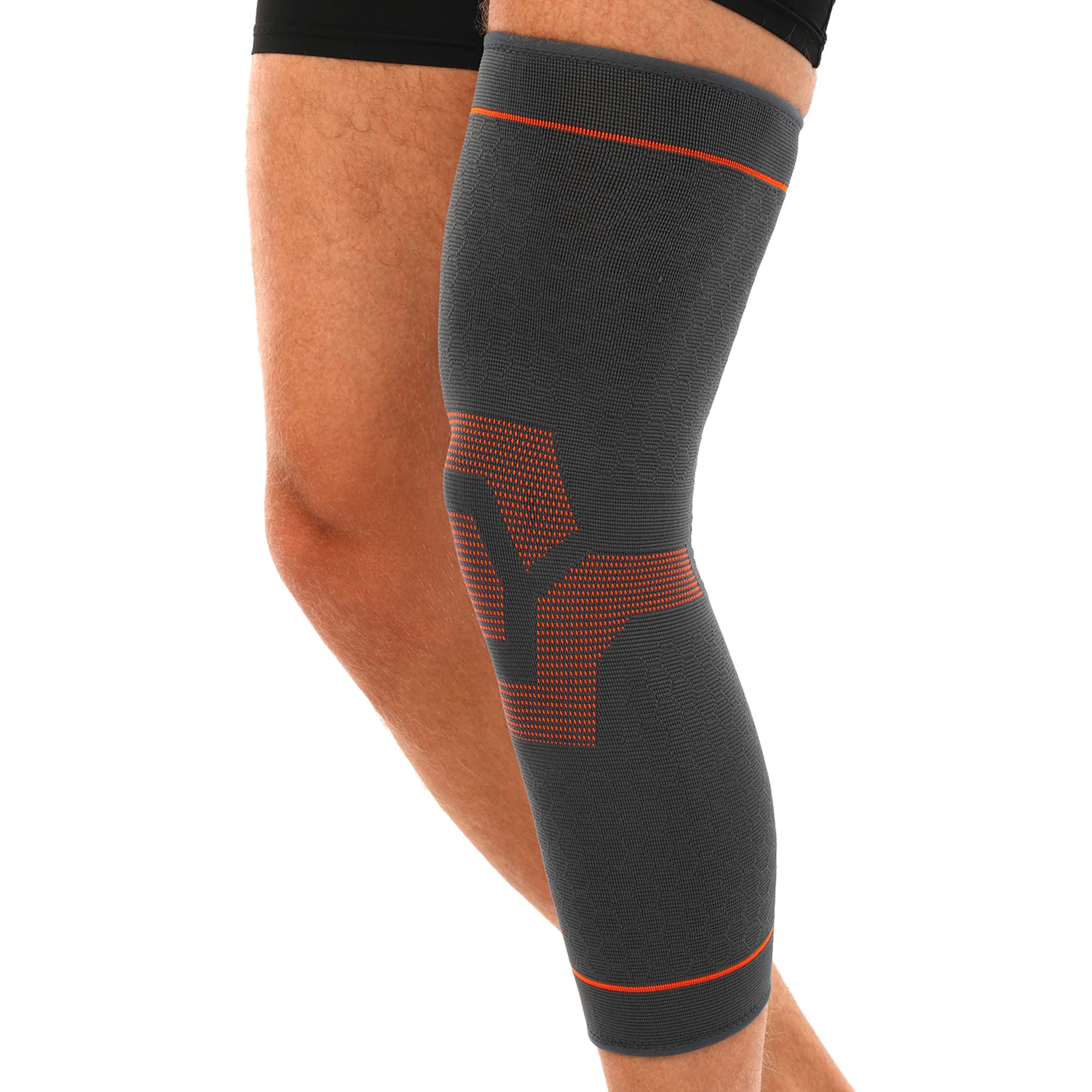 Бандаж еластичний подовжений компресійний на гомілку і коліно SIBOTE ST-948 S-XL 1шт сірий-помаранчевий
