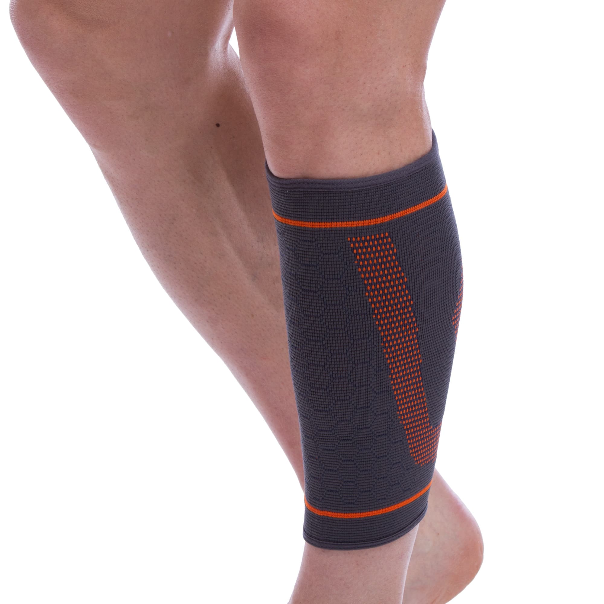 Фіксатор м'язів гомілки спортивний компресійний 1штука SIBOTE ST-956 S-XL сірий-помаранчевий