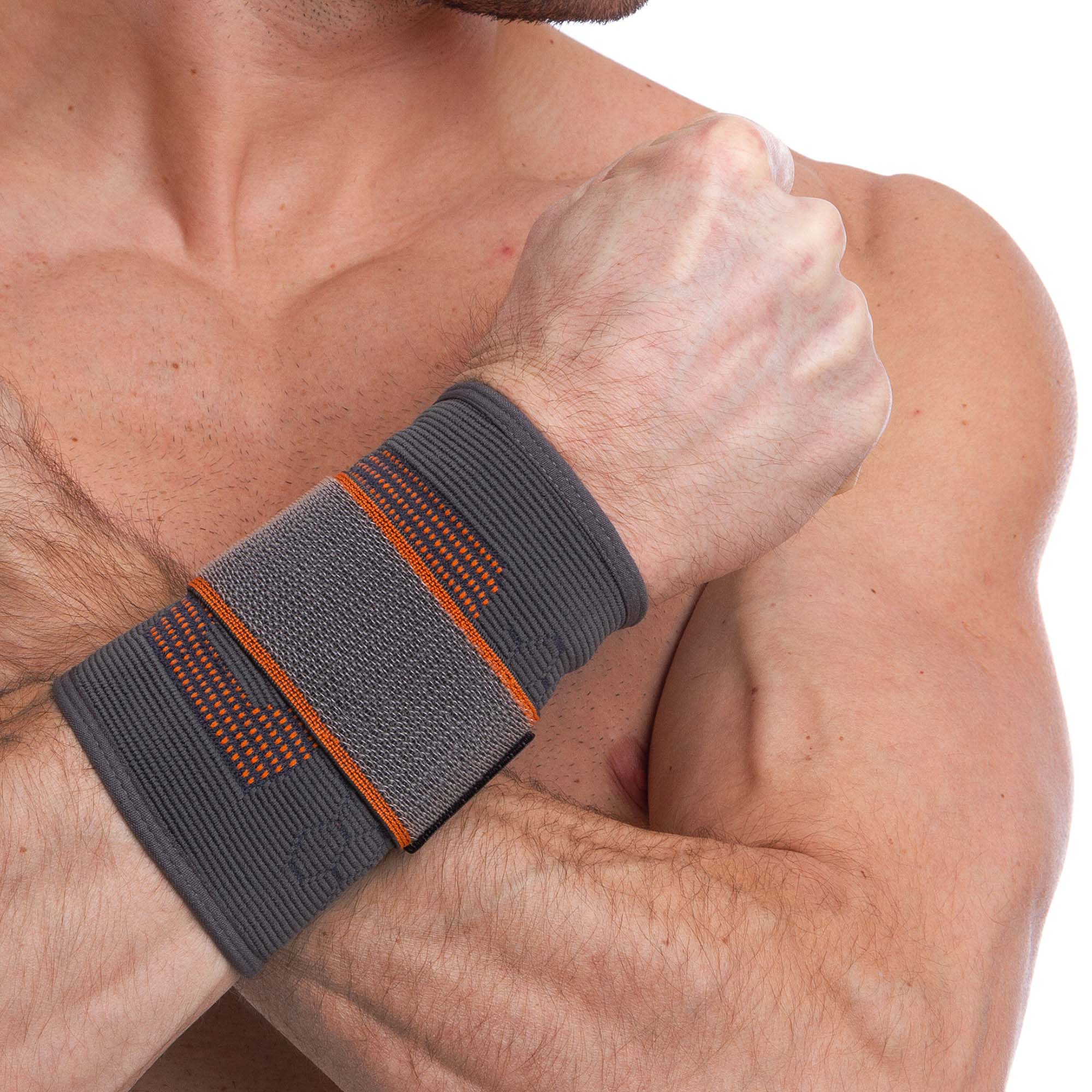 Напульсник спортивний еластичний для фіксації зап'ястя SIBOTE ST-958 S-XL 1шт сірий-помаранчевий