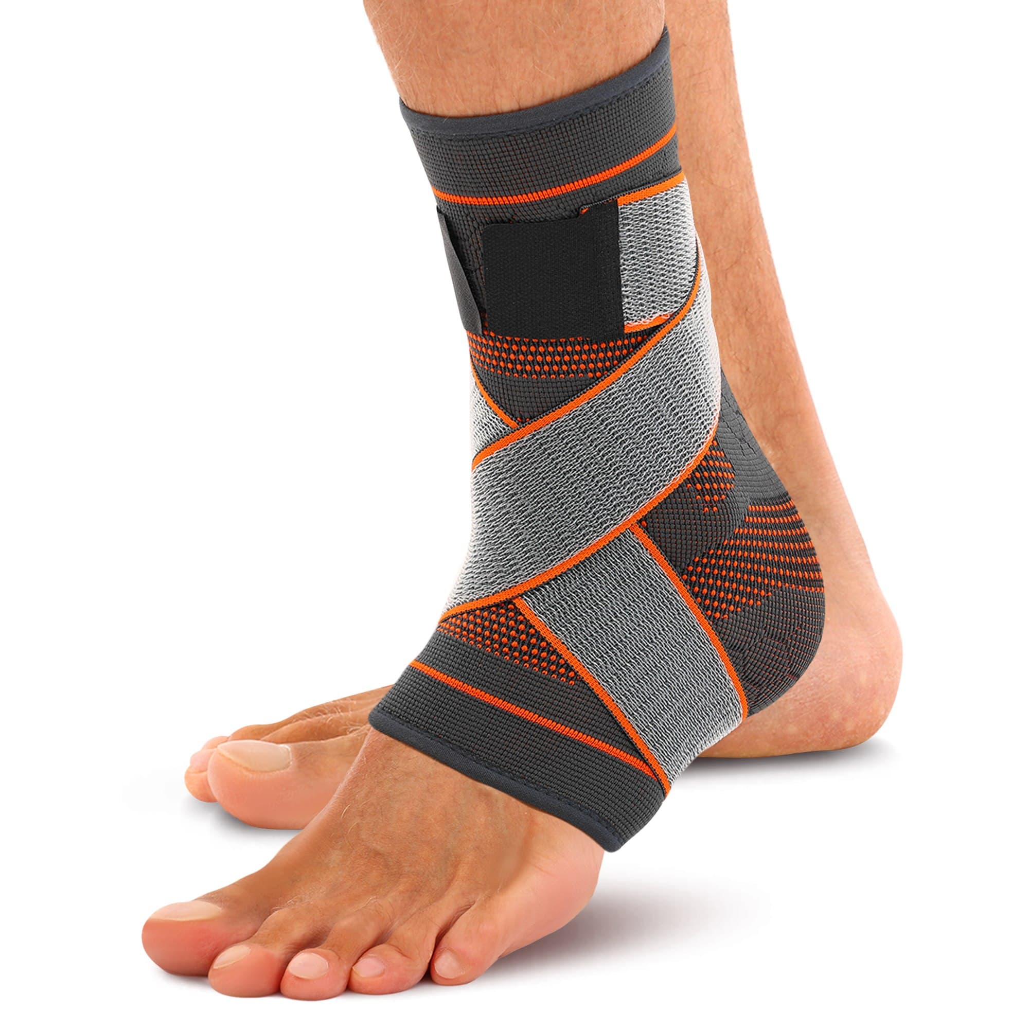 Бандаж на гомілковостоп еластичний з фіксуючим ременем (фіксатор кісточки) SIBOTE ST-961 розмір S-XL 1шт сірий-помаранчевий