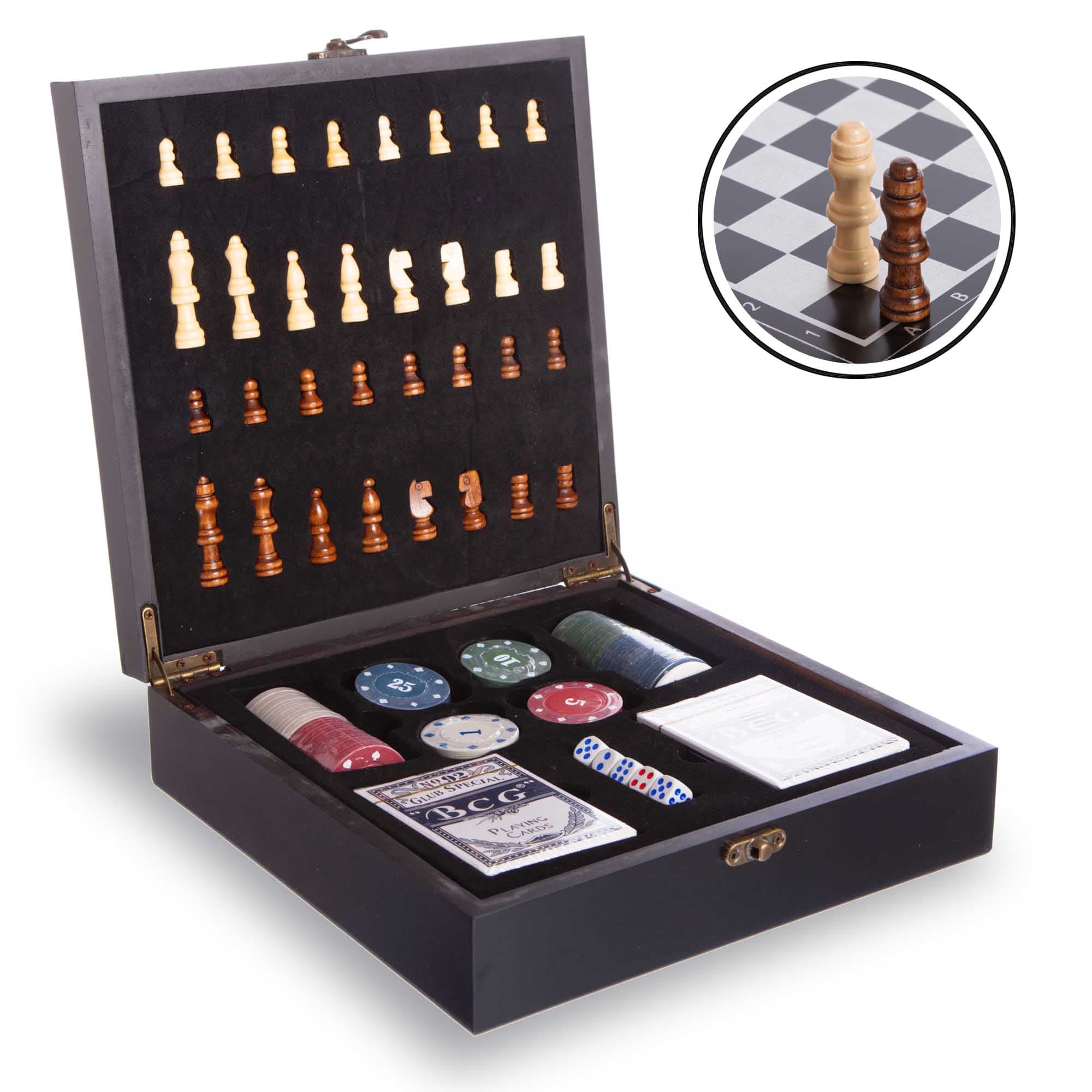 Набір настільних ігор в дерев'яний кейс 2 в 1 шахи покер SP-Sport W2624 розмір 24x24х7см