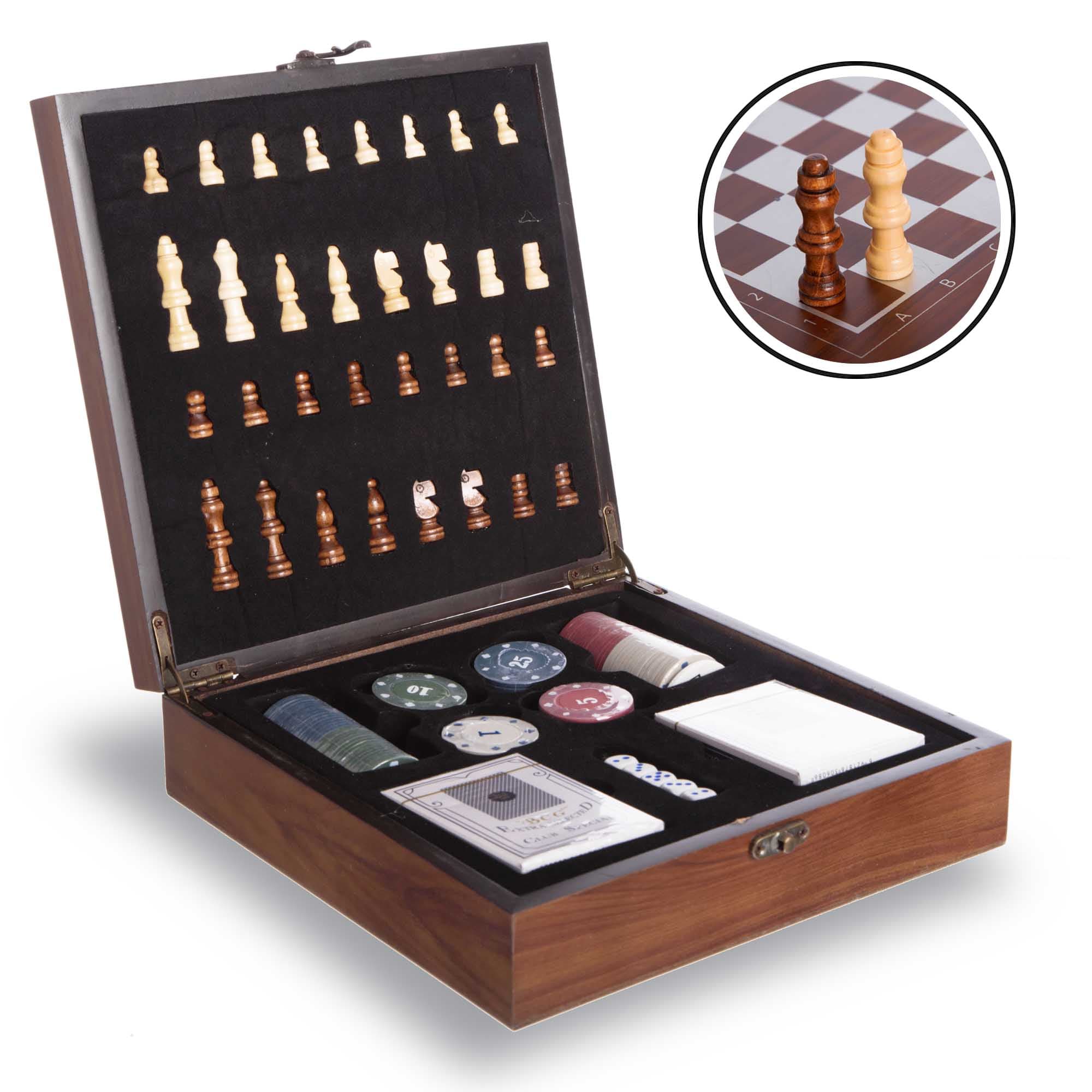 Набір настільних ігор в дерев'яний кейс 2 в 1 шахи покер SP-Sport W2624 розмір 24x24х7см