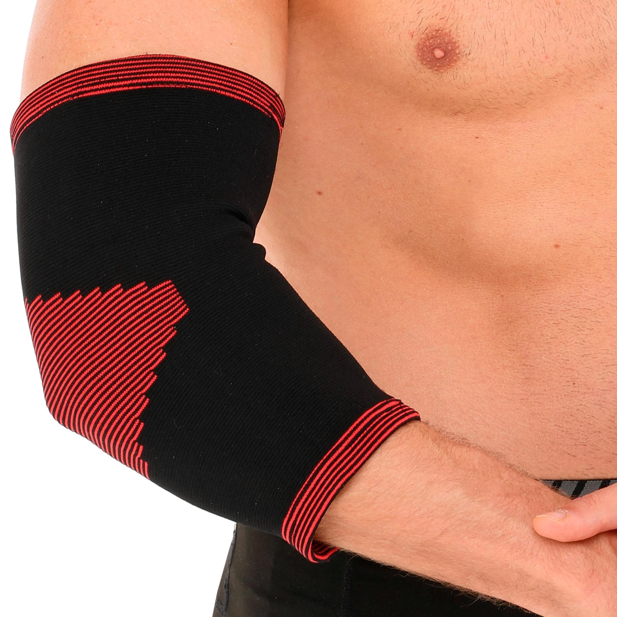 Налокотник спортивний еластичний компресійний MUTE 9123 1шт чорний-червоний