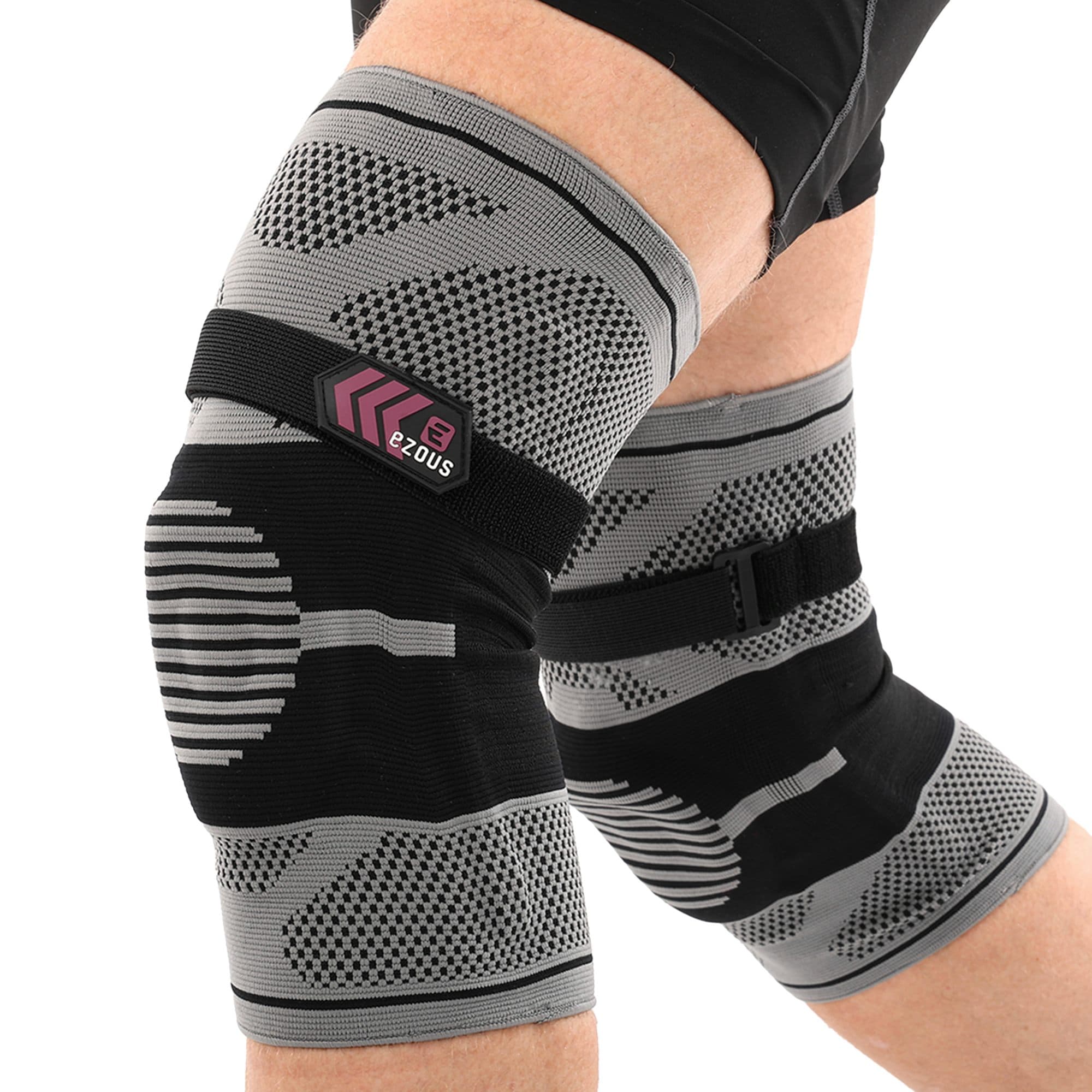 Наколінники спортивні еластичні компресійні з фіксуючим ременем KNEE BRACE EZOUS A-07 2шт M-XL сірий-чорний